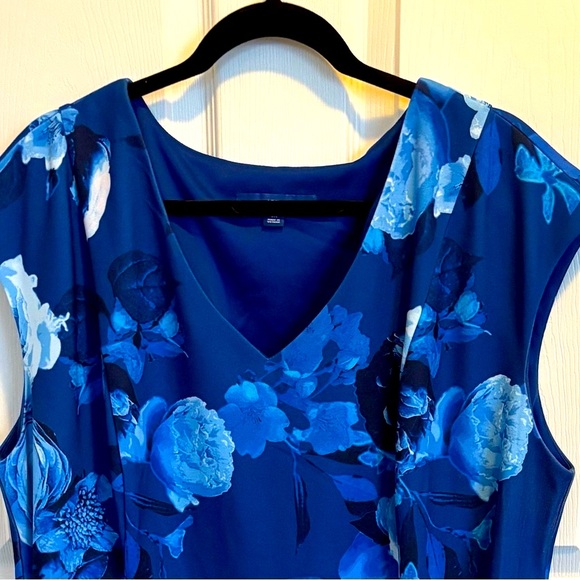 Apt. 9 Women's Blue Floral, V-neck Sheath Dress with Cap Sleeves, Size 2X, NEW! - Picture 1 of 11